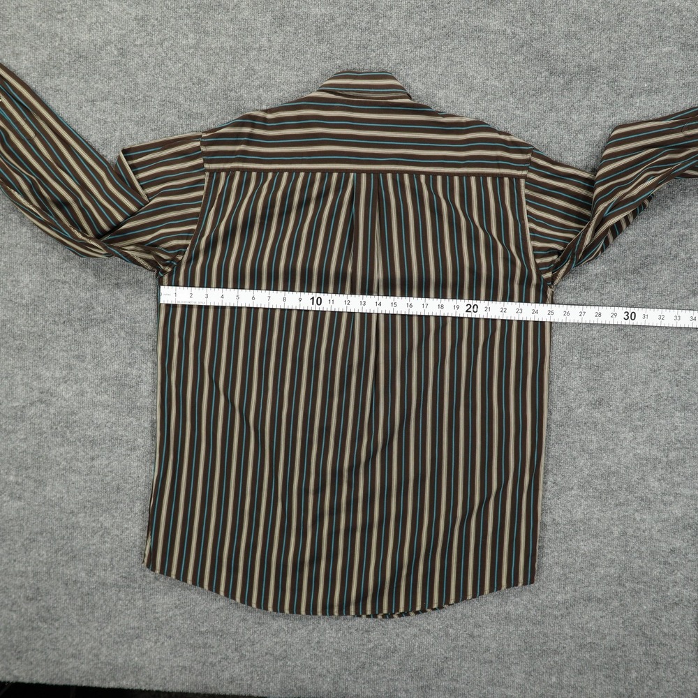 Cinch Shirt Mens Large Brown Blue Striped Western Button Front Cotton Casual - Picture 6 of 8